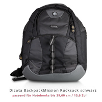 Dicota BackpackMission Rucksack Polyester schwarz bis 15,6 Zoll